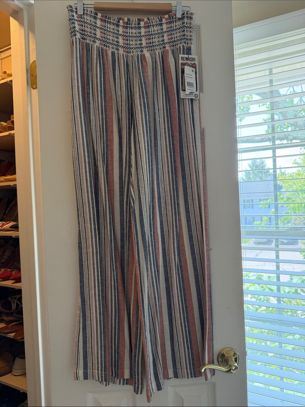 Rewash Striped Straight-Leg Pants in Rust, Navy, Cream, and Gray